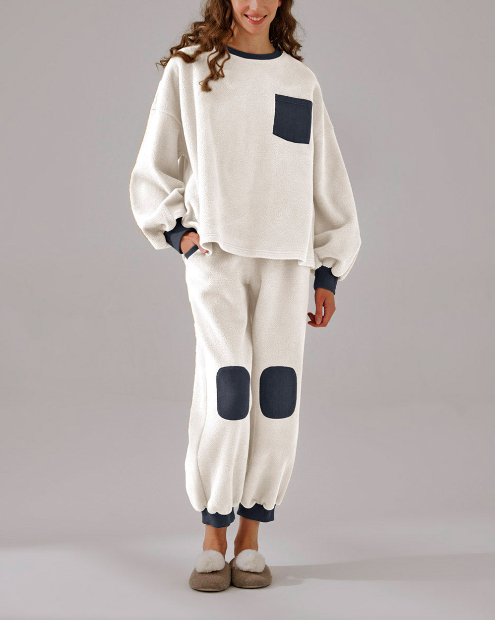 Fleece Color-Block Joggers - White, M image