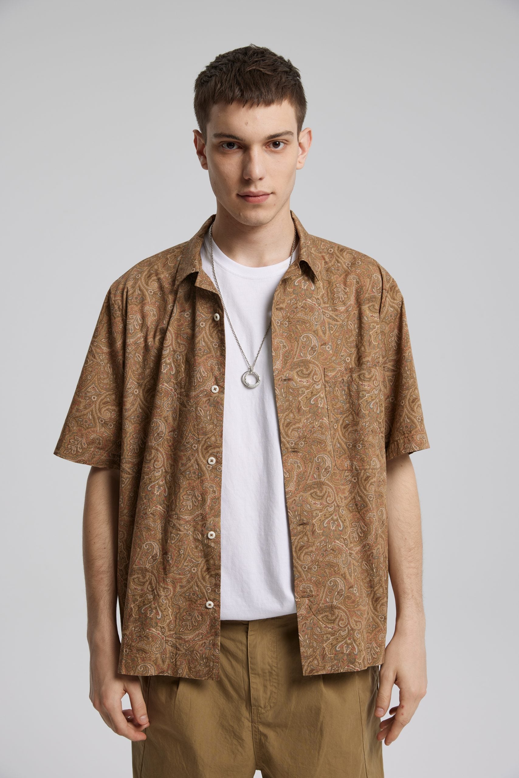 1 × Japanese Cotton Short-Sleeve Shirt - Khaki, XL image