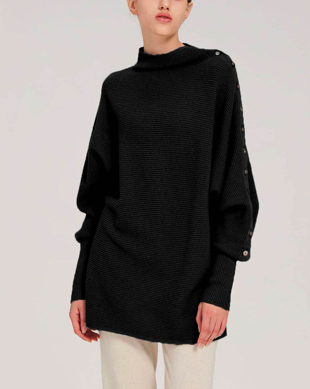 Button-Sleeve Cashmere Sweater - Black, M image