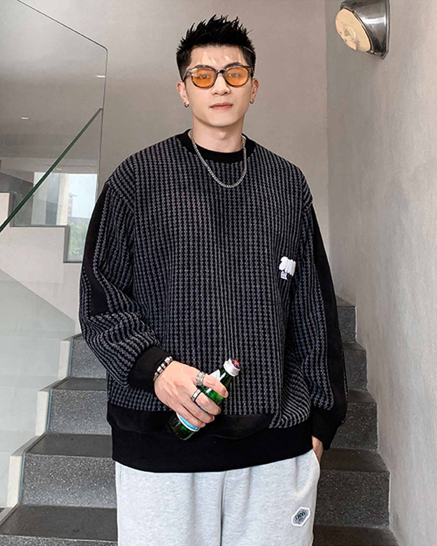 Striped Crewneck Pullover - Black, XXXL image