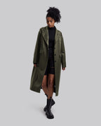 Faux Leather Coat with Pinched Pleats - Dark Green, XS image