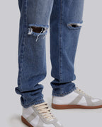 1 × Blue Distressed Straight Jeans image 2