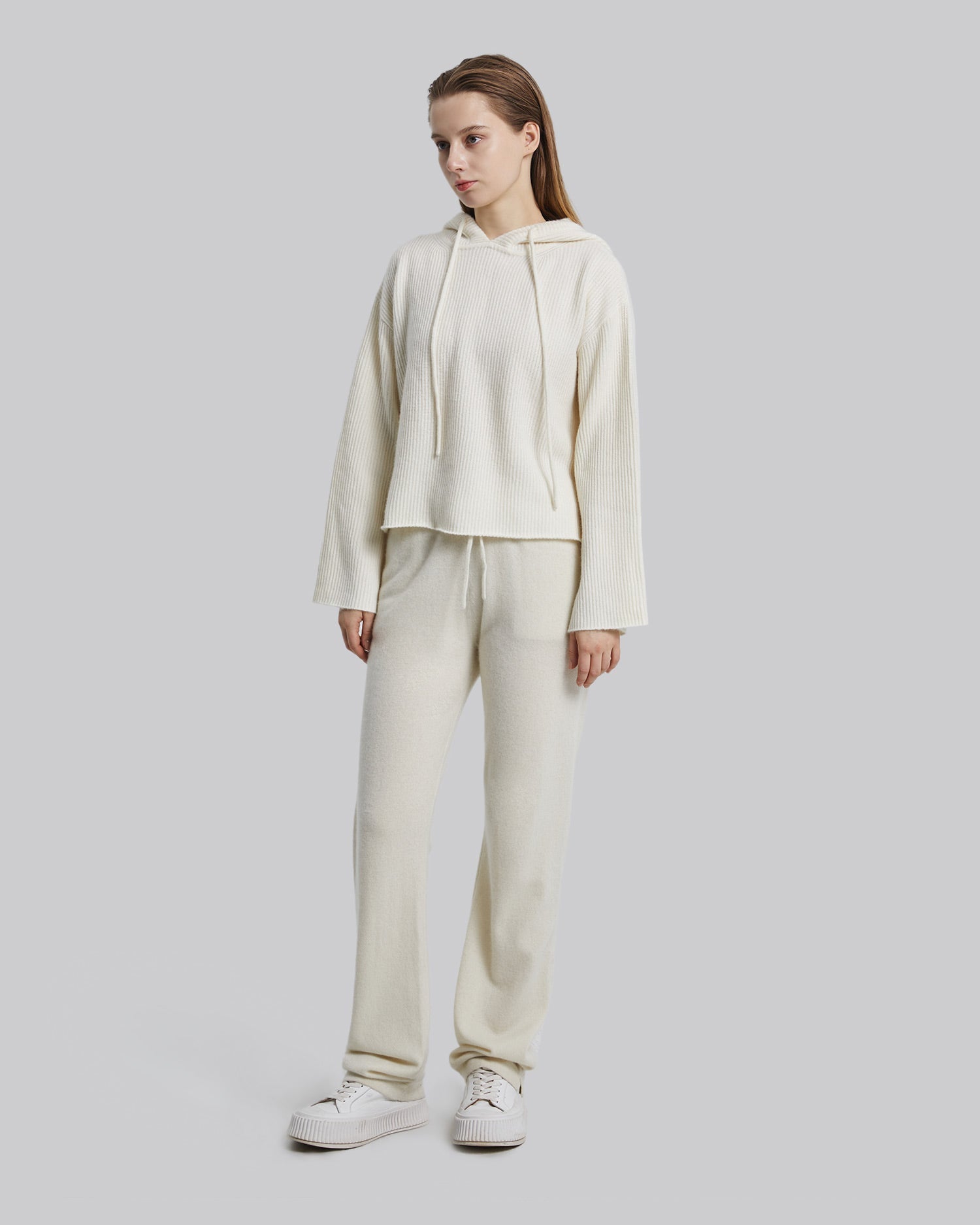 Cashmere Cropped Hoodie - Ivory, S image