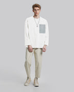 Exposed Seam Pocket Sweatshirt - Beige, M image