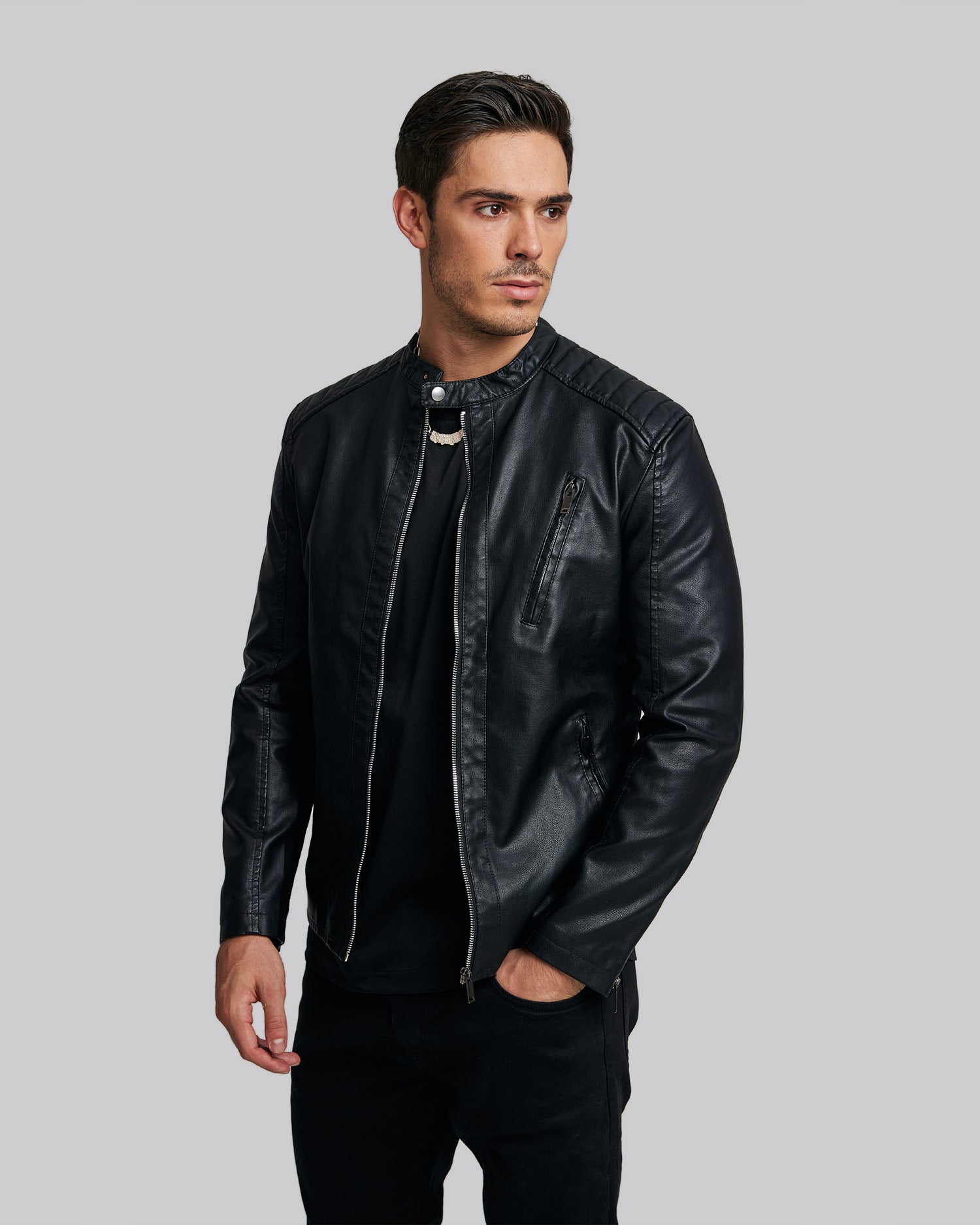 Biker Jacket with Chest Zipper Pocket image 1