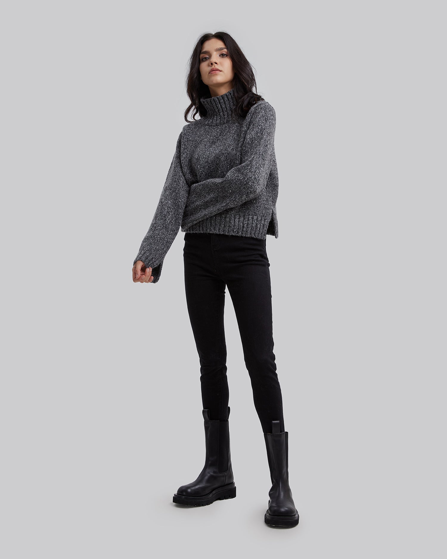 Cropped Turtleneck Sweater - Grey, S image