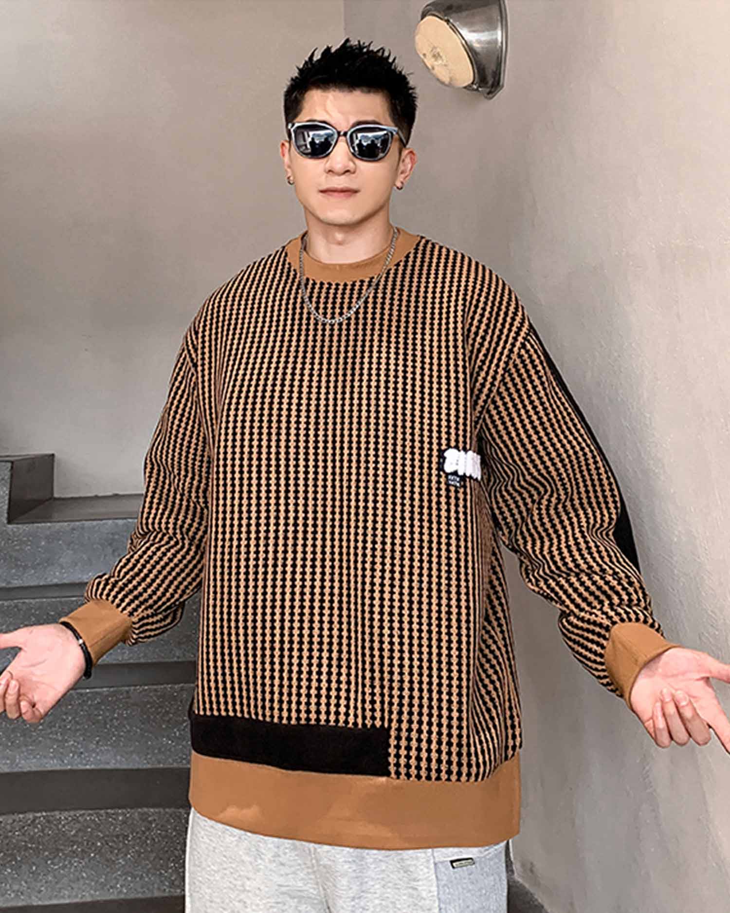Striped Crewneck Pullover - DarkGoldenrod, L image