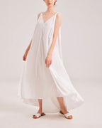 Silky Open Back Long Dress - White, OS image