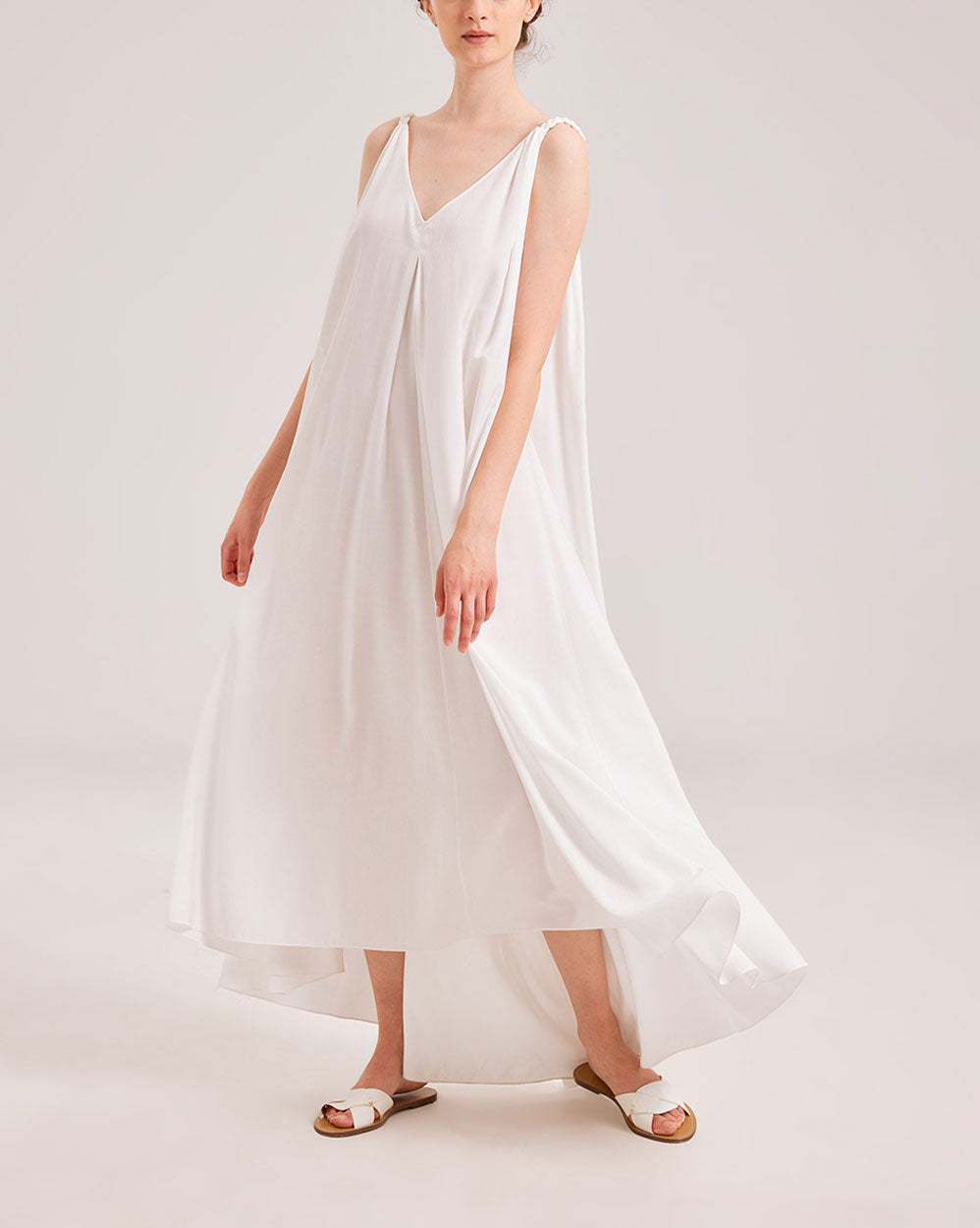 Silky Open Back Long Dress - White, OS image
