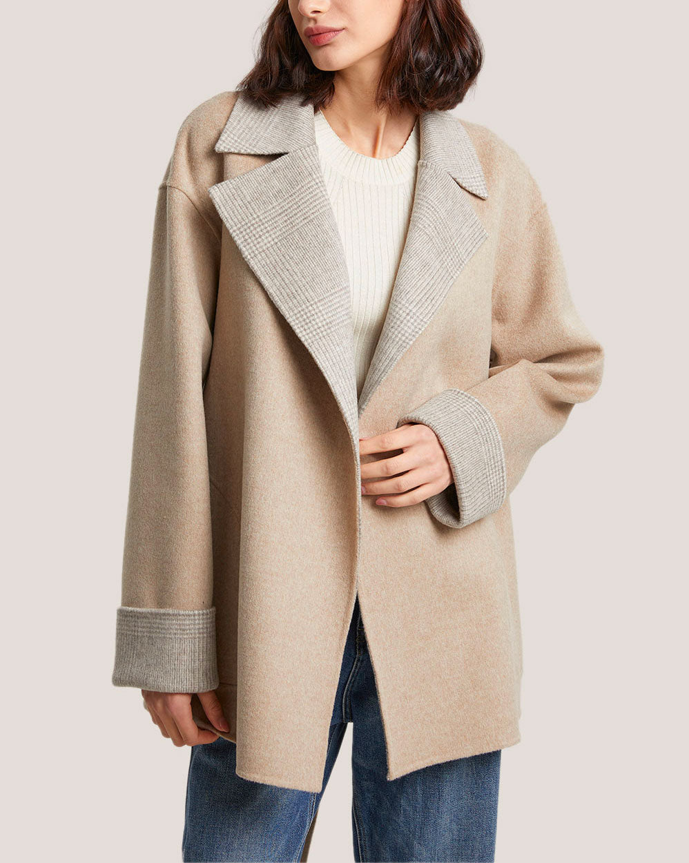 Patchwork-Detail Two-Tone Reversible Wool Coat image 2