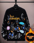 Printed Crewneck Cotton Sweatshirt - Black, XXL image
