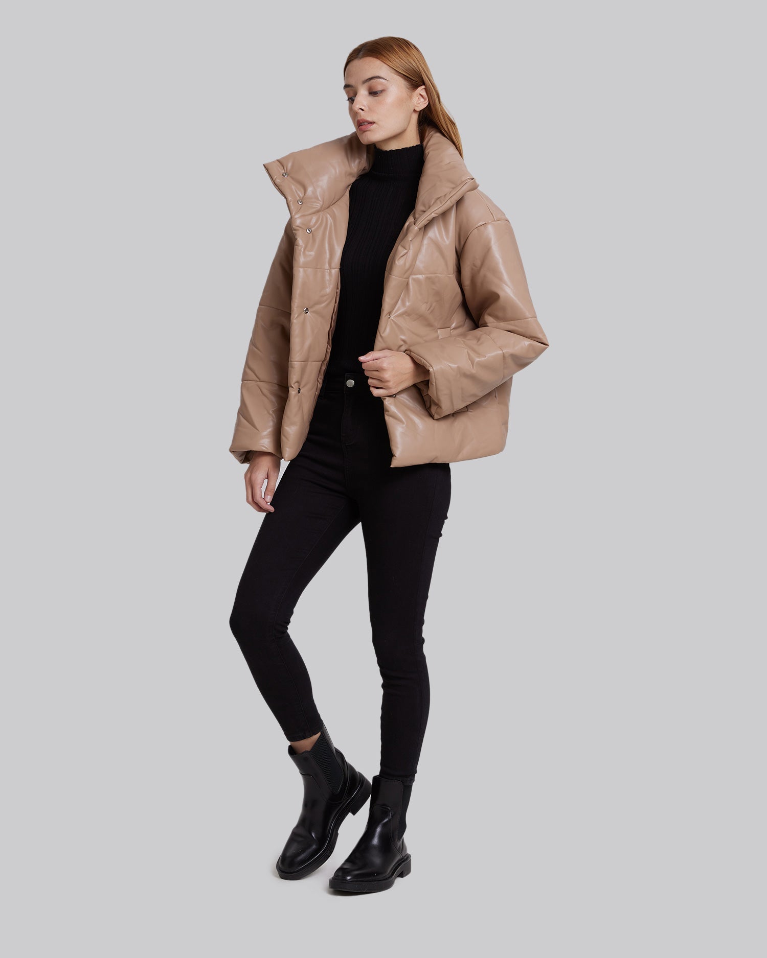 Faux-Leather Puffer Jacket - Honey, XL image