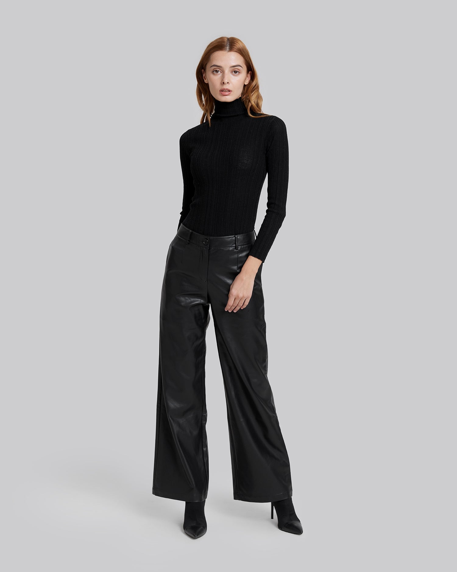 PU Leather Straight Pants - Black, XL image