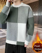 Knitted Colorblock Crew Jumper - Army Green, XL image