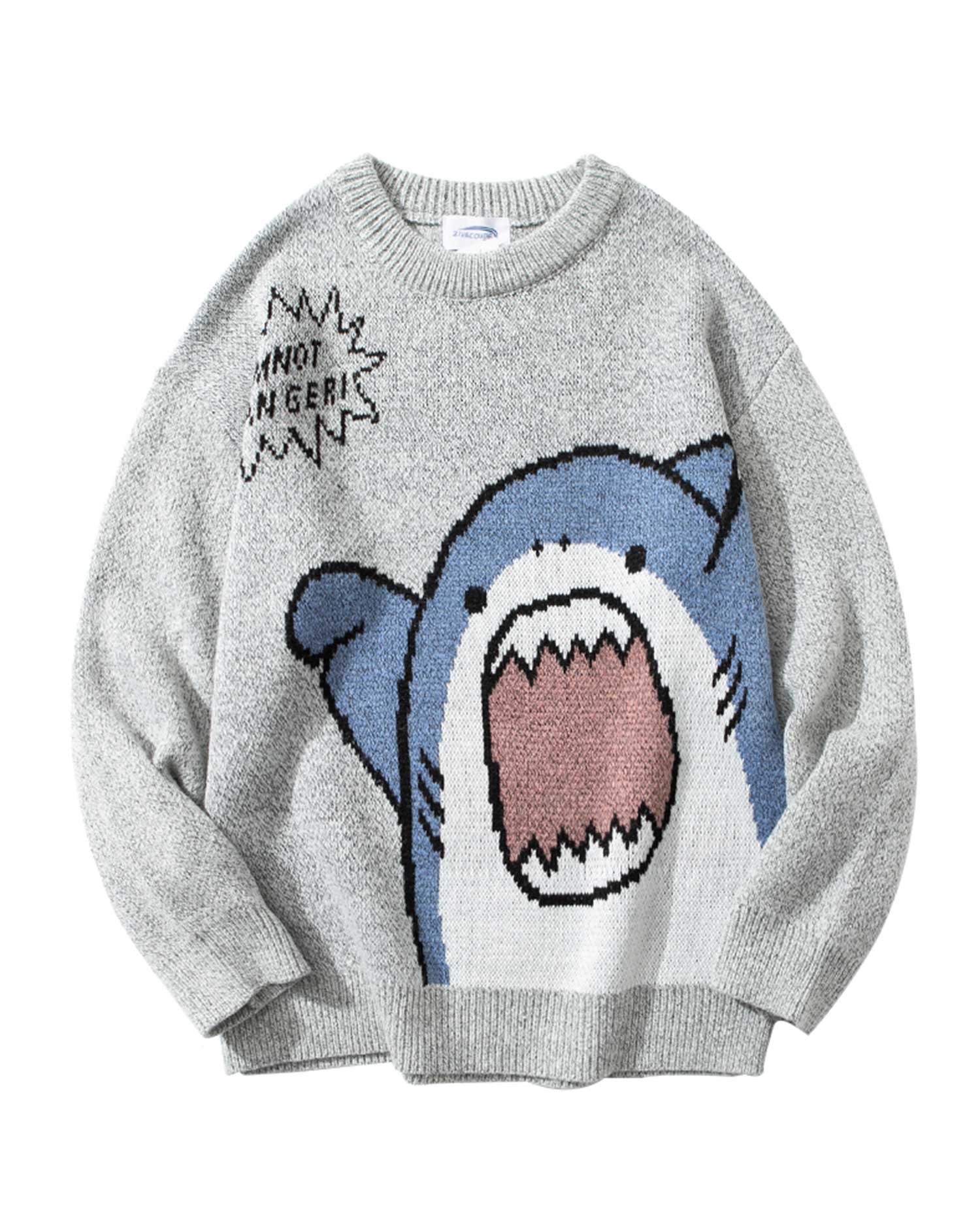Knitted Crewneck Shark Jumper - Light Grey, XXL image