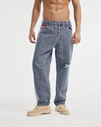 Stylish Bleached Ripped Jeans - Dusty blue, S image