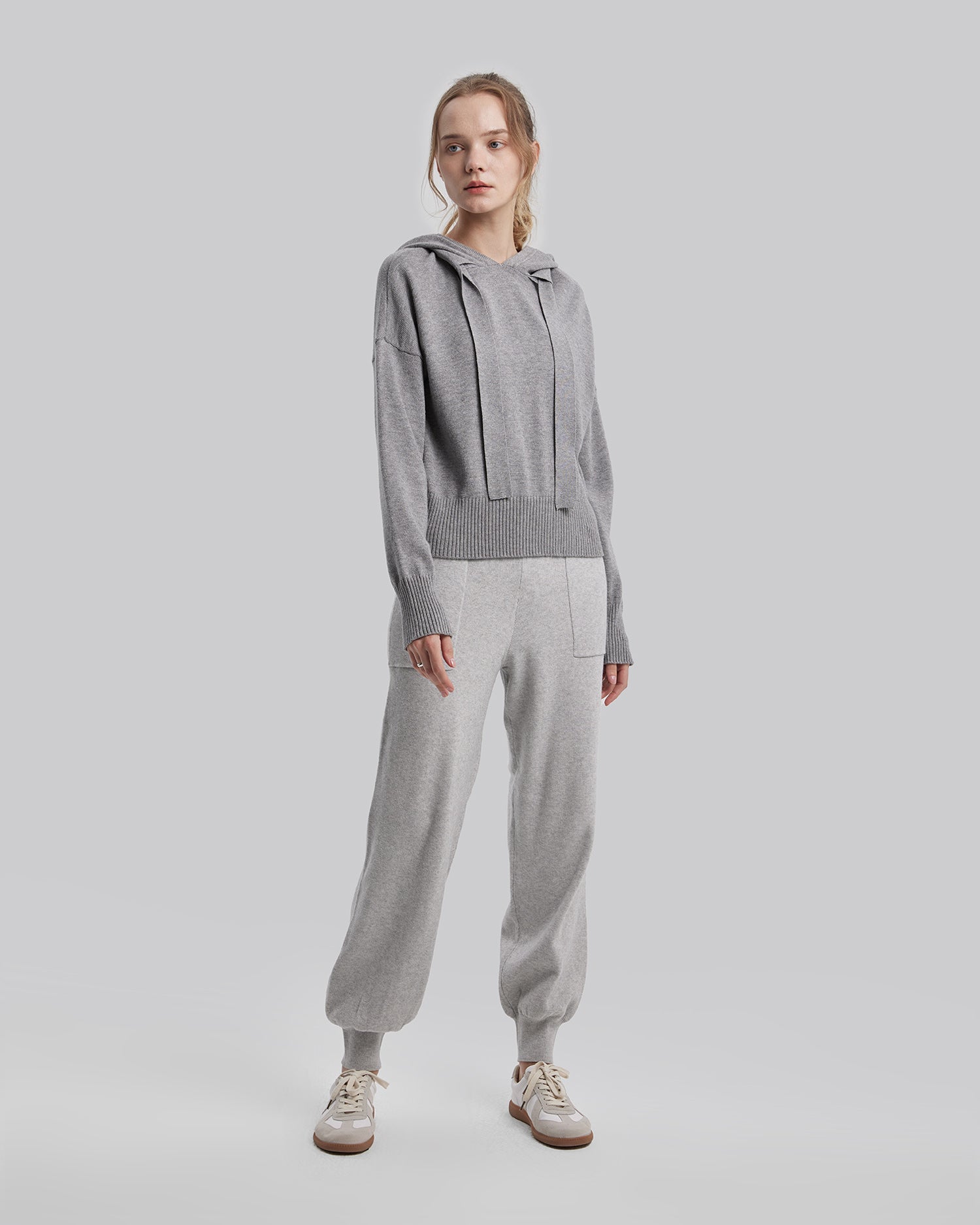 Plain Drawstring Hoodie - Light Grey, M image