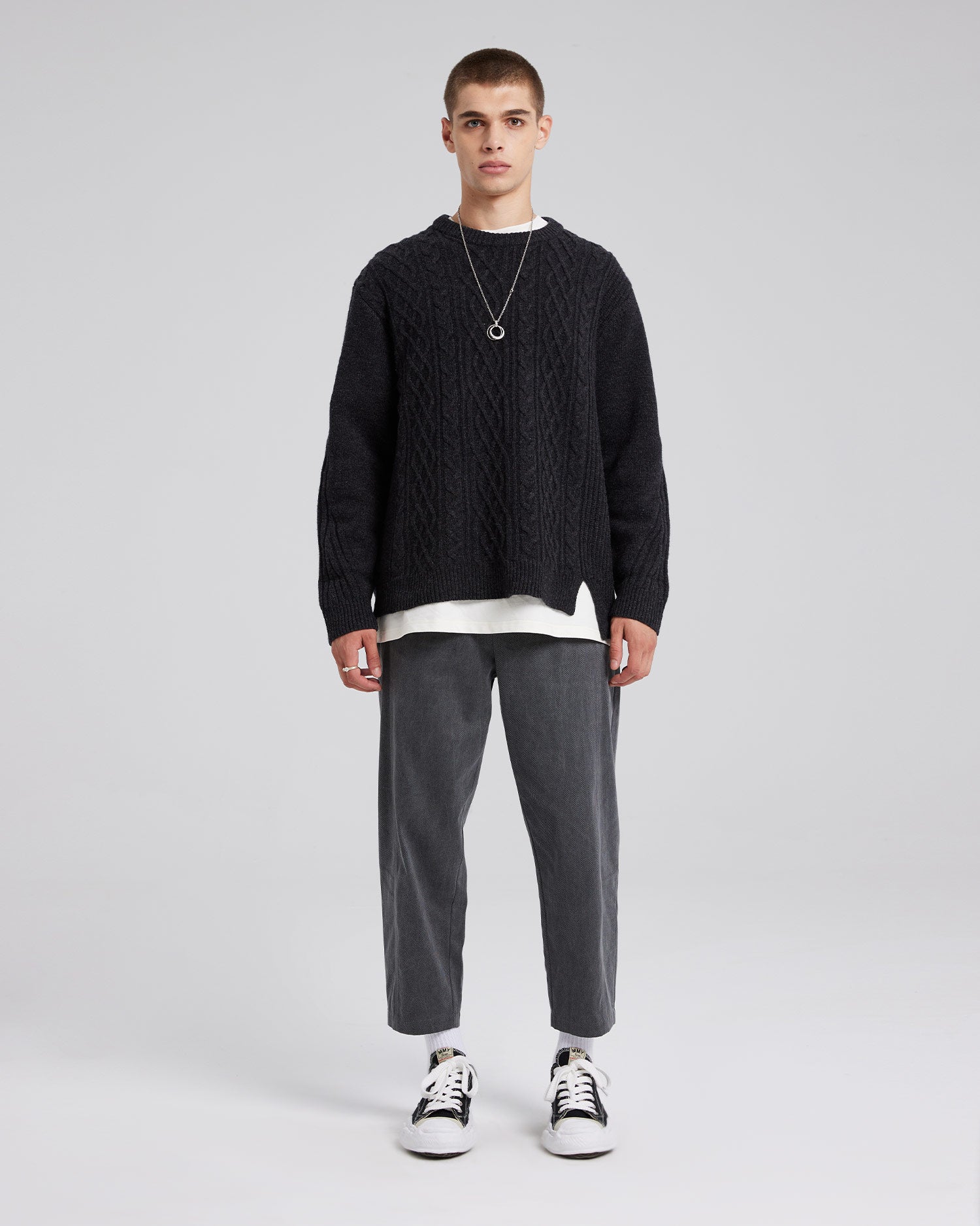 Wool-Cashmere Woven Detail Sweater image 2