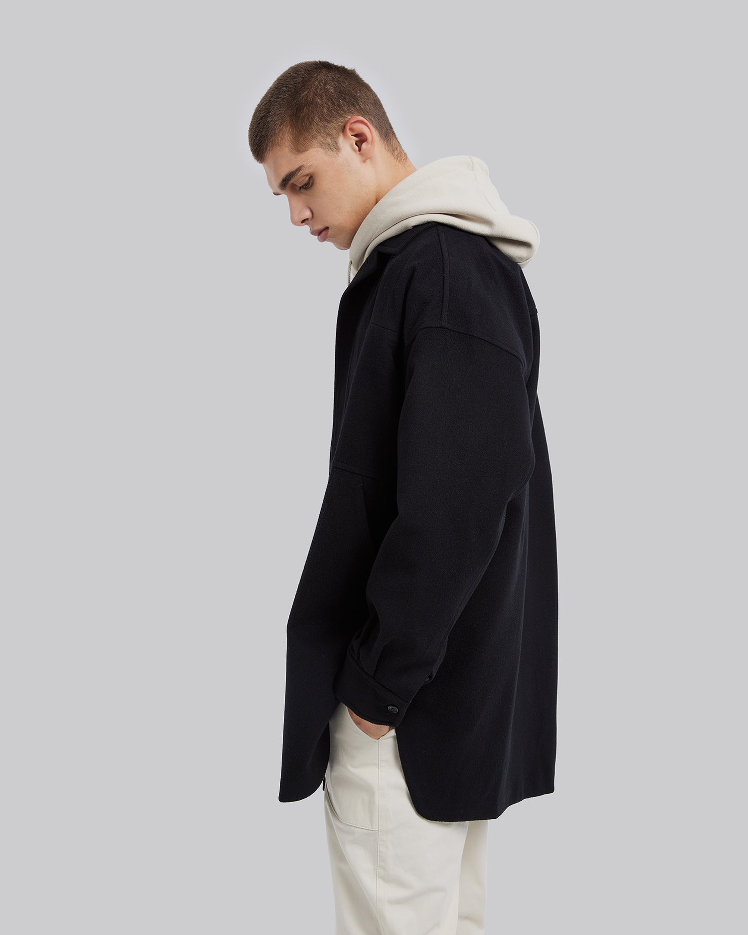 Black Oversized Wool Overshirt image 3