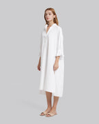 Cotton V-Neck Long Shirt - White, M image
