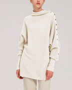 Button-Sleeve Cashmere Sweater - Ivory, XS image