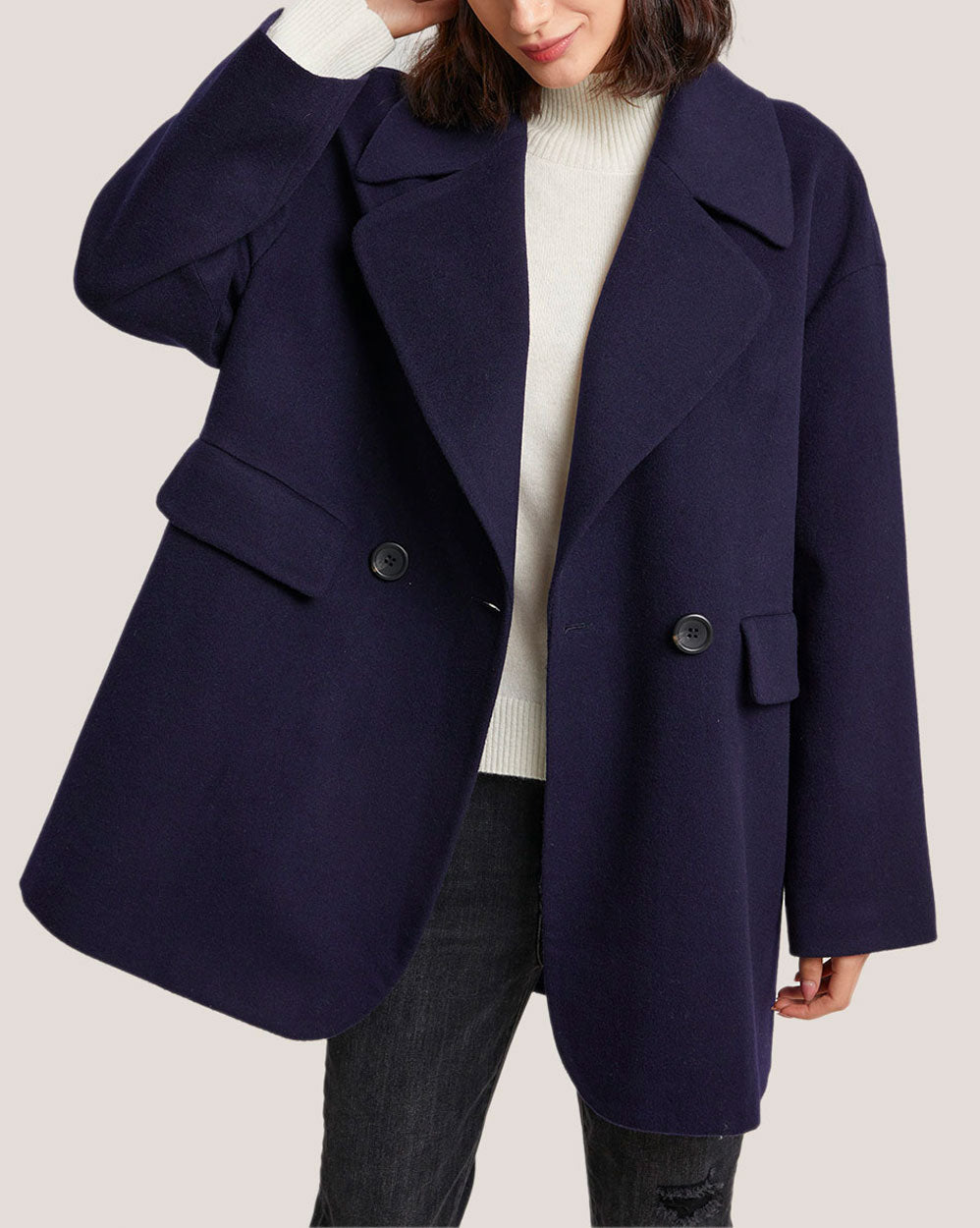 Notch Lapel Double Breasted Wool Coat image 1
