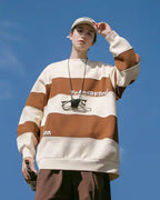 Striped Cotton Crewneck Sweatshirt - Ecru White, L image
