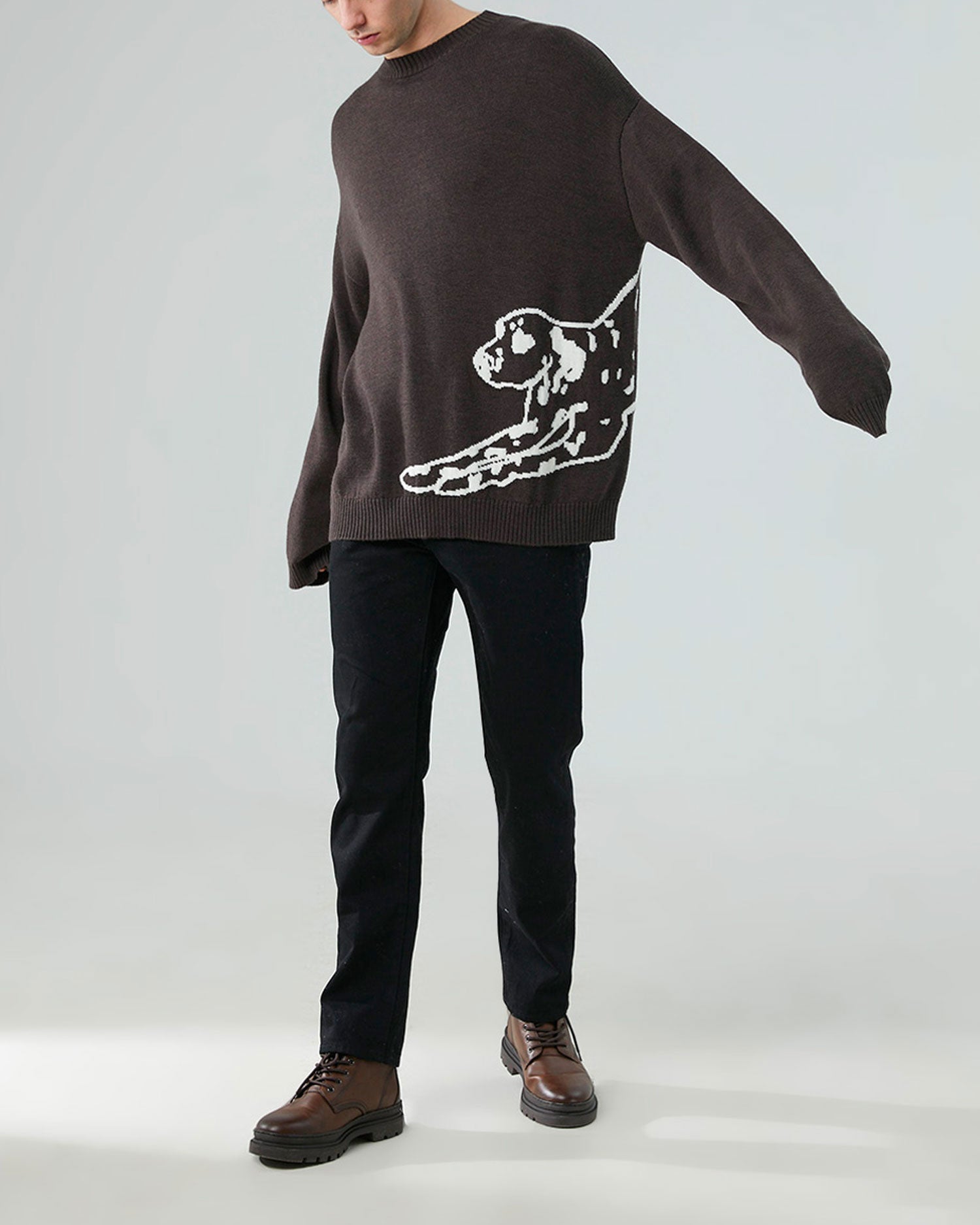 Pure Wool Print Sweater - Camel Dog, M image