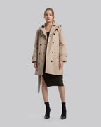 2-in-1 Elegant Puffer Trench Coat - Khaki, L image