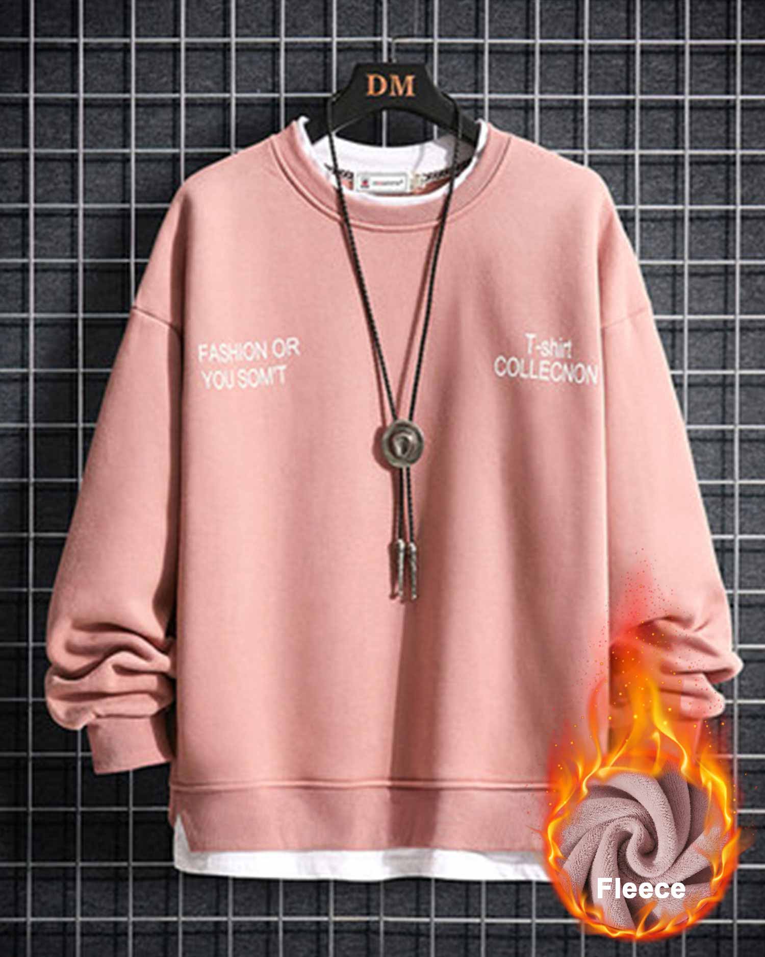 Fake Two-Piece Crew Sweatshirt - LightPink, XL image