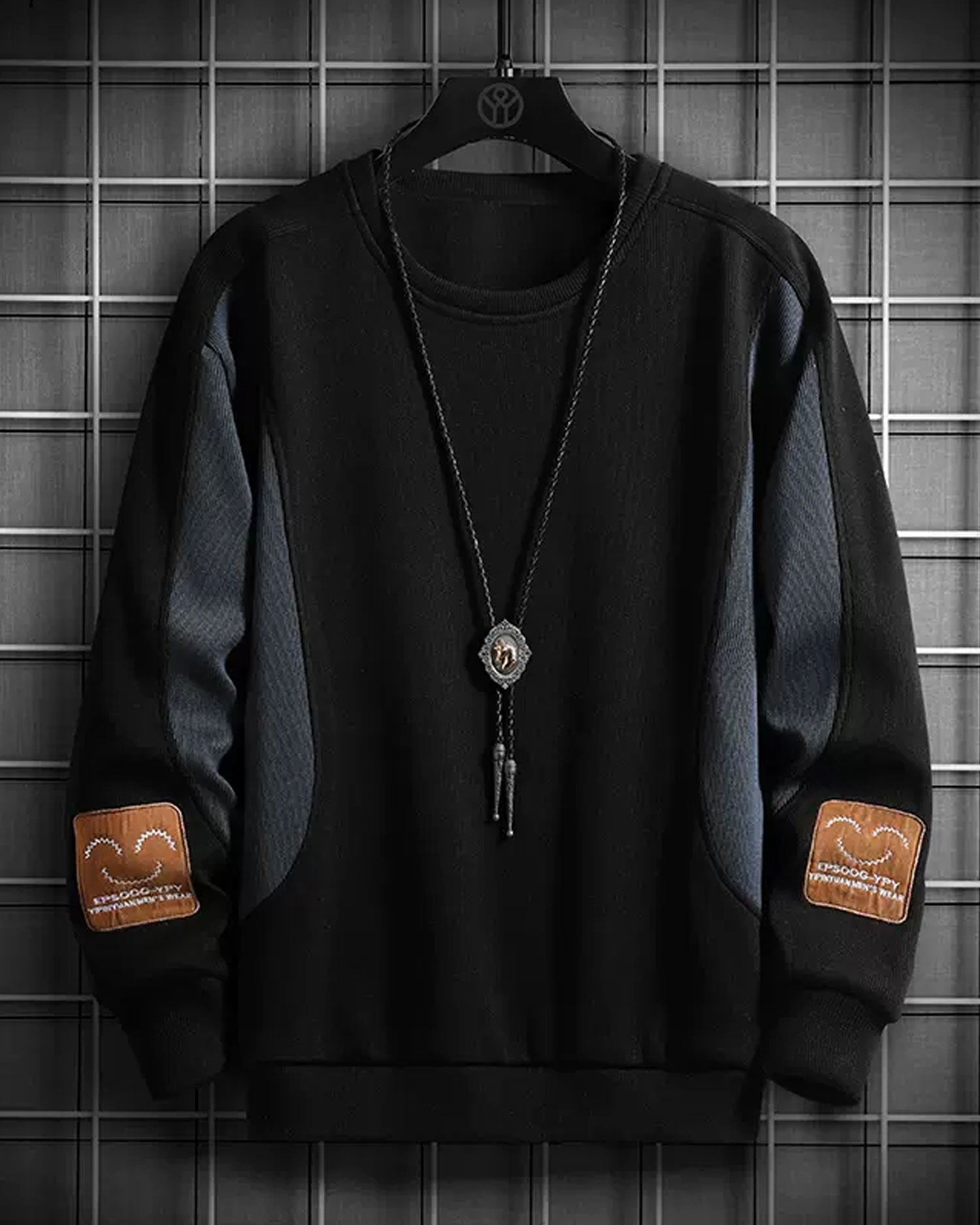 Contrast Crewneck Sweatshirt - Black, 4XL image