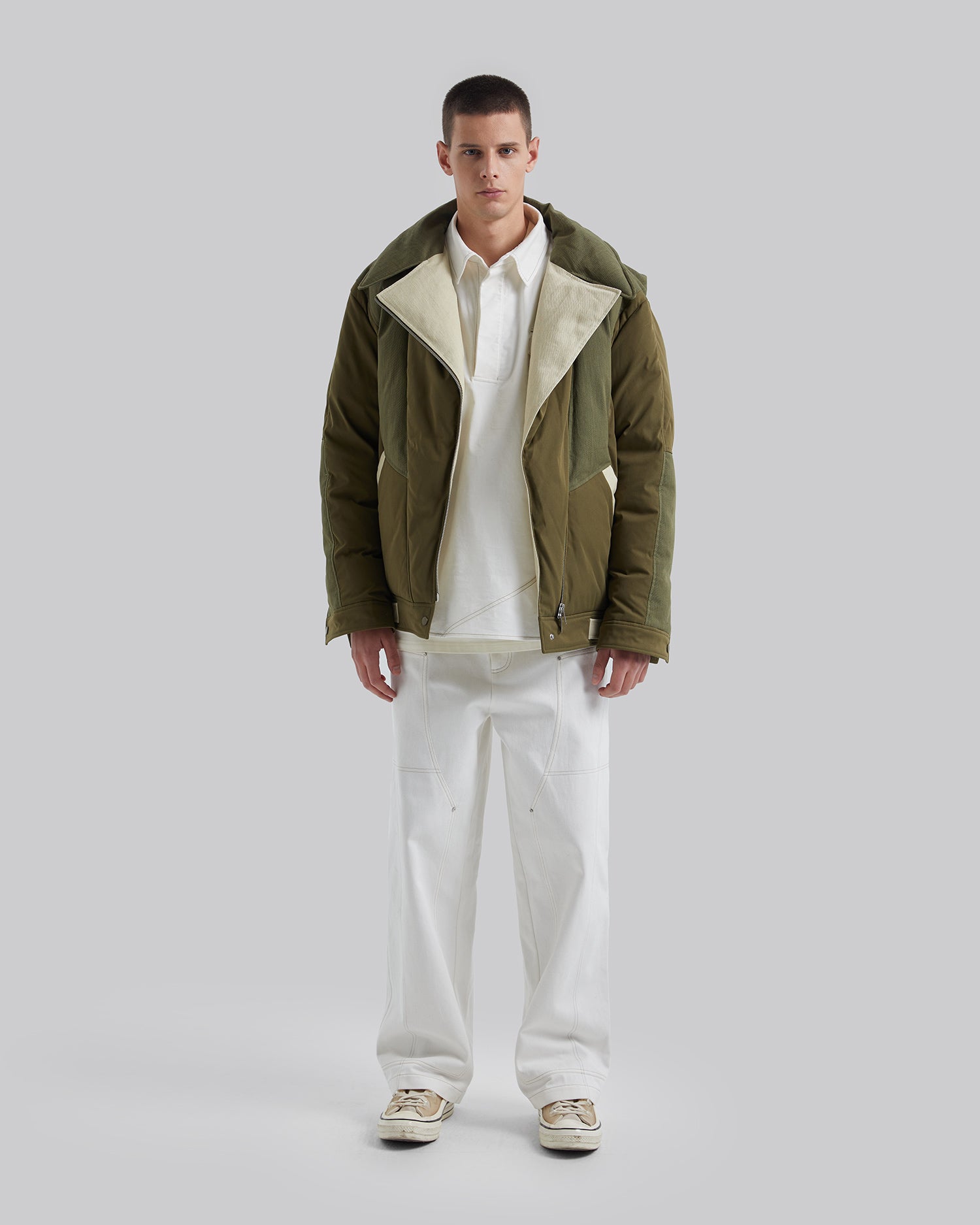 Army Green Contrast Puffer Jacket image 2