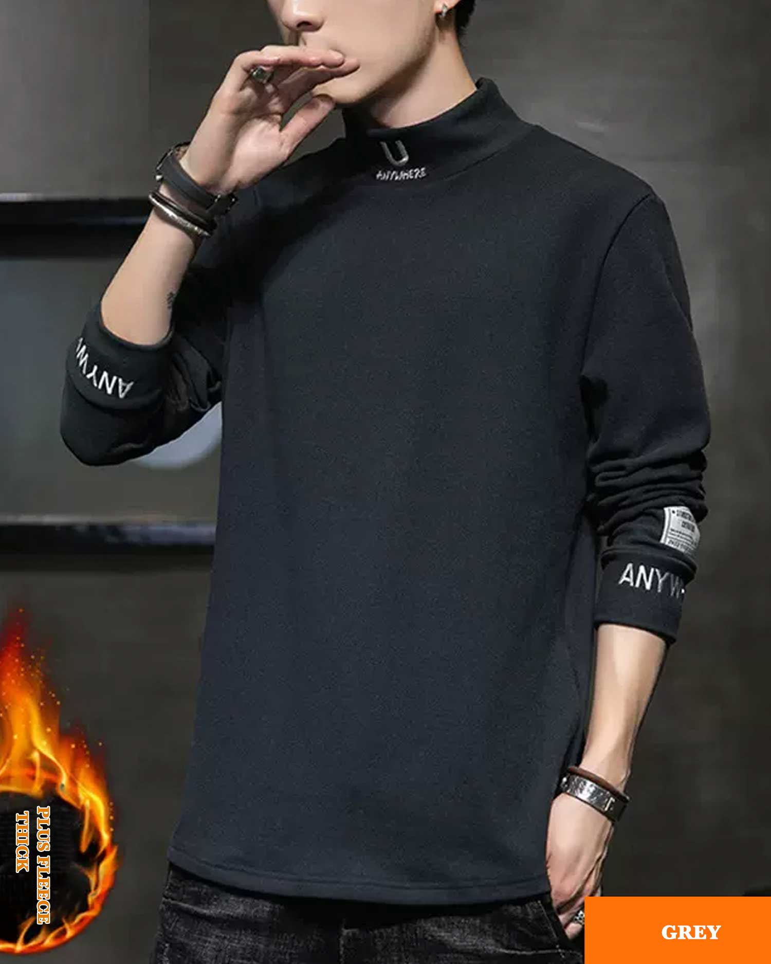 High Neck Half-Zip Pullover - Black Grey, XL image