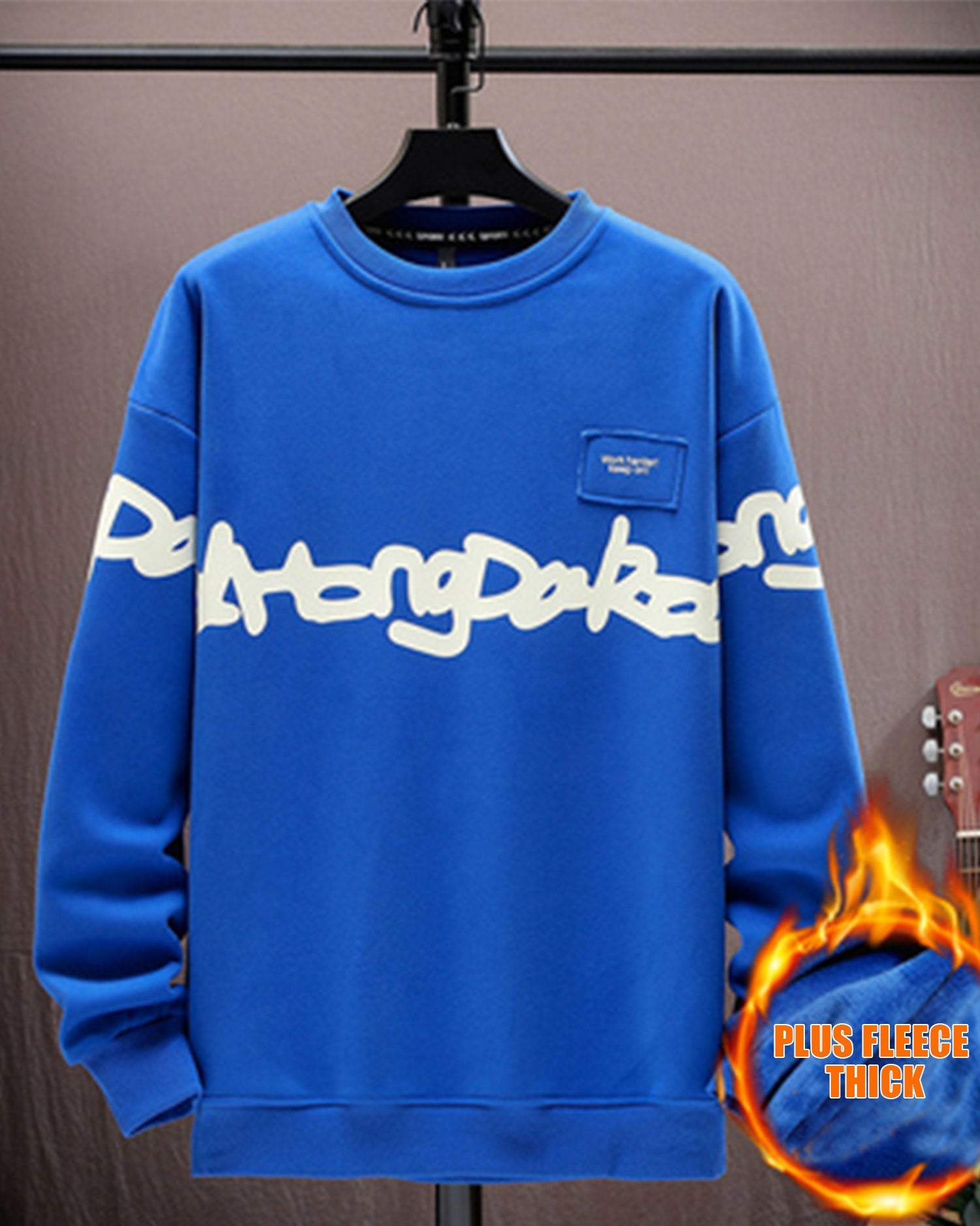 Printed Crewneck Cotton Sweatshirt - Blue, XXL image