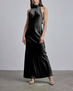 Sleeveless Cocktail Silk Maxi Dress - Midnight Black, XXS image