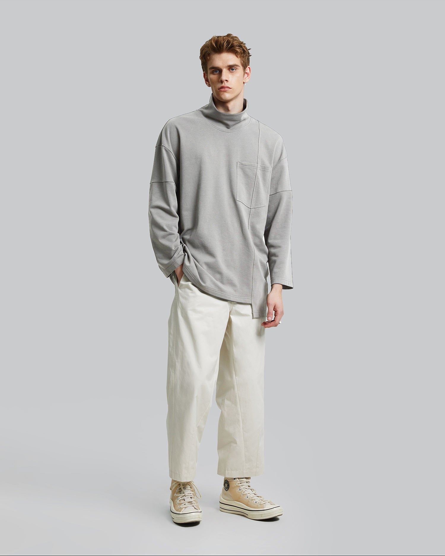 High Neck Asymmetric Sweatshirt - Gray, L image