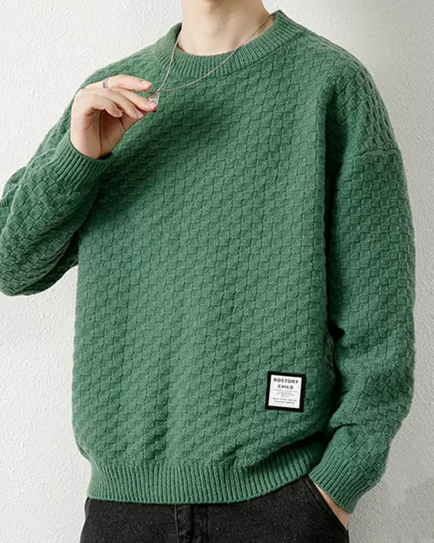 Crewneck Cable-Knit Jumper - Emerald, XL image