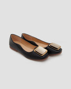 Square Buckle Flat Shoes - Black, 5 image