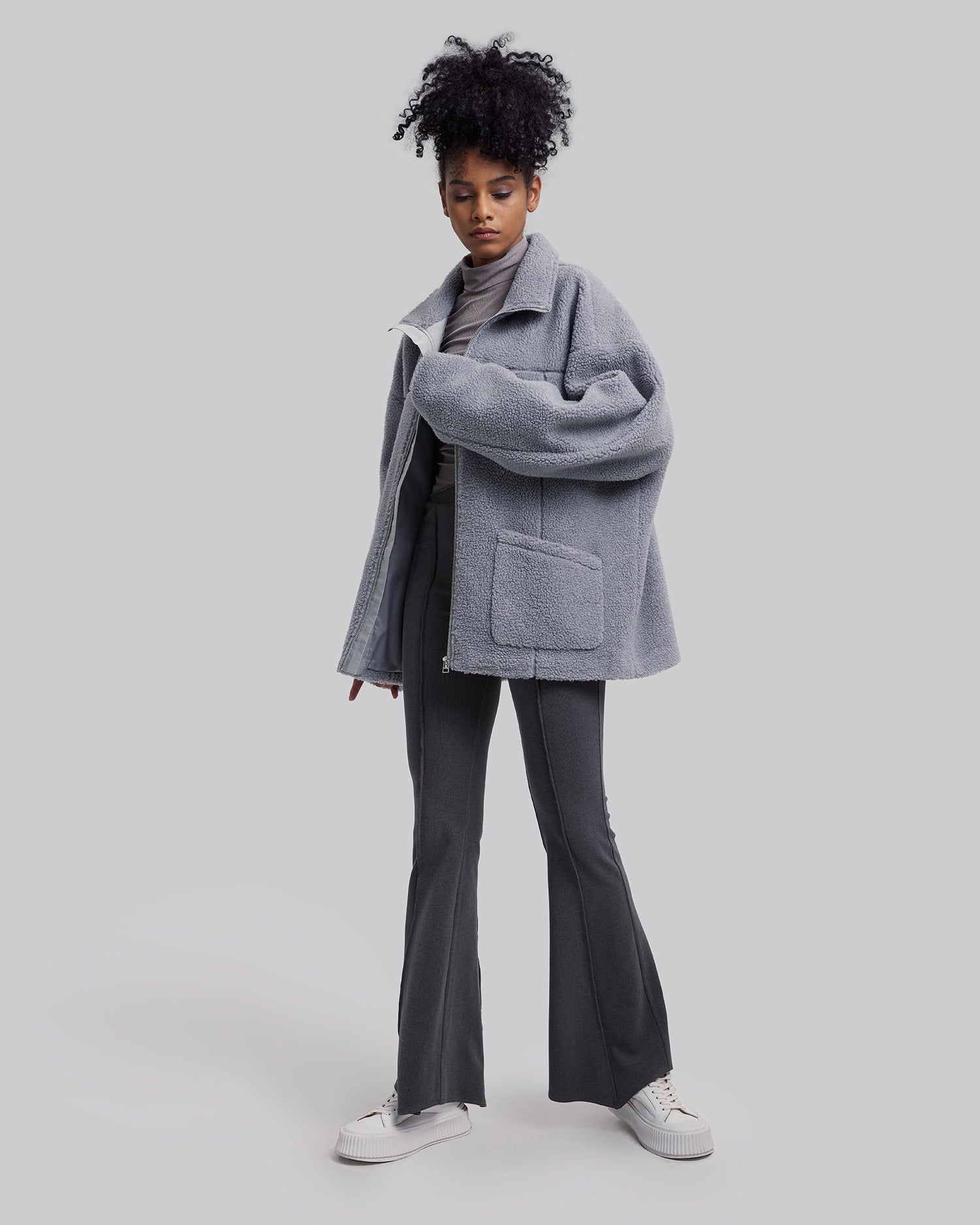 Fleece Coat in Silver - Light Grey, M image