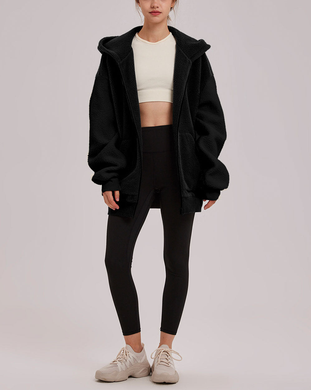 Hooded Terry Contrast Jacket - Black, M image