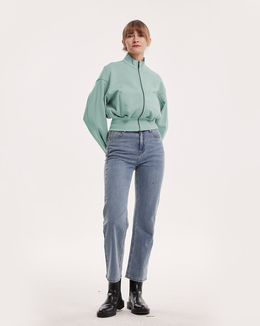 High-Neck Bomber Jacket - Pastel Blue, S image