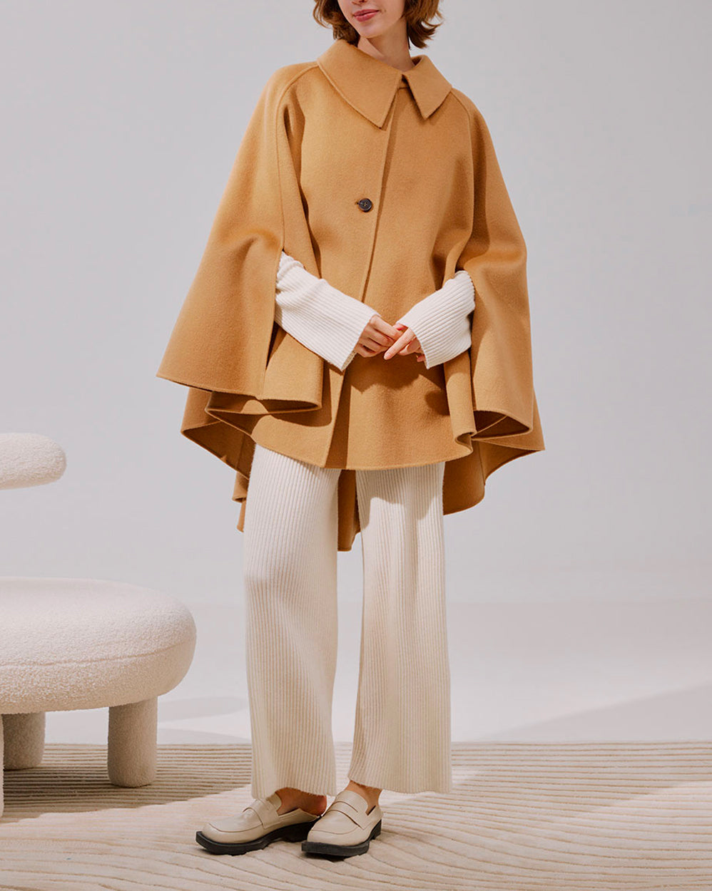Button Front Wool Cape Coat - Yellow-Gold, OS image
