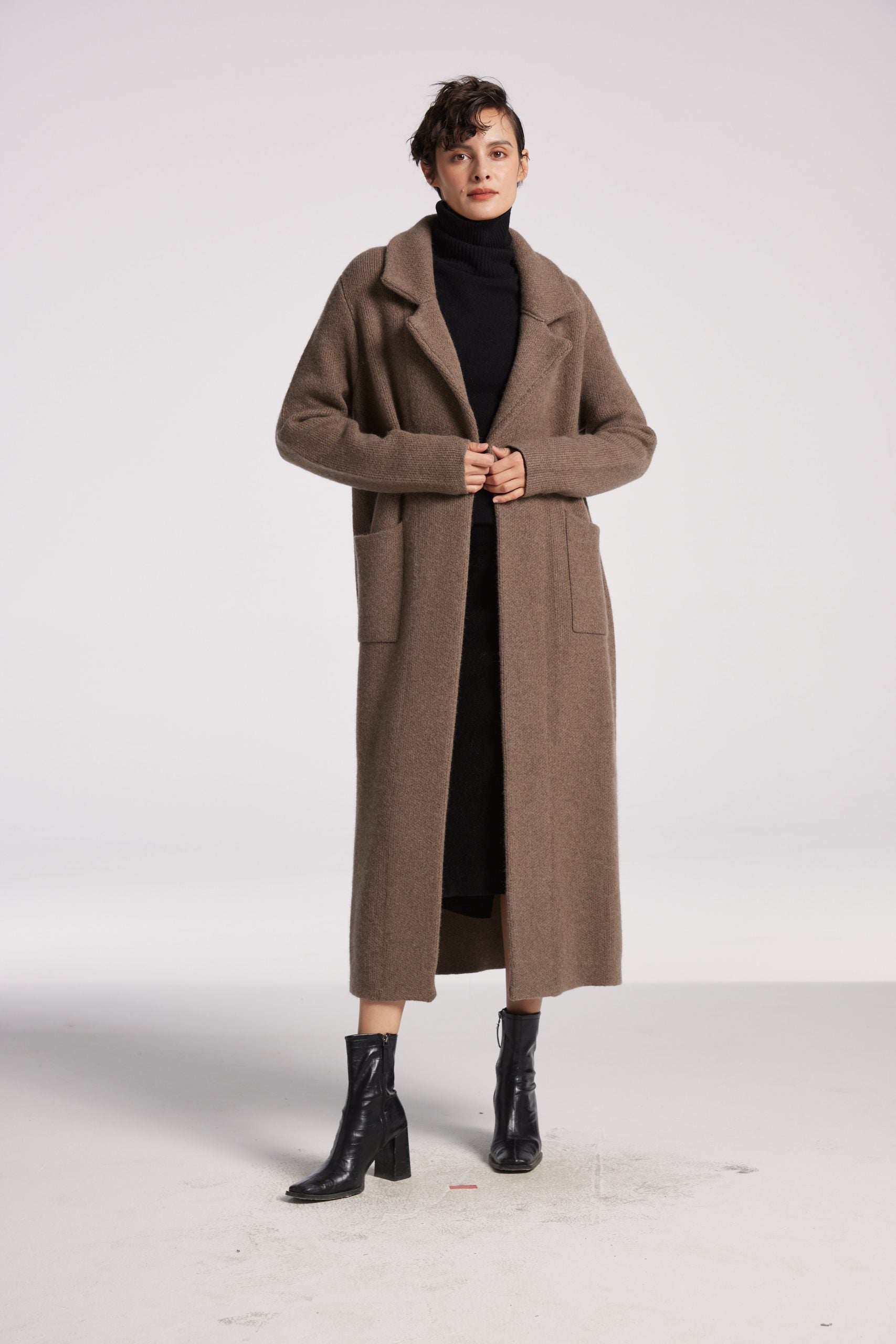 Knitted Yak Wool Cardigan - Dark Brown, S image