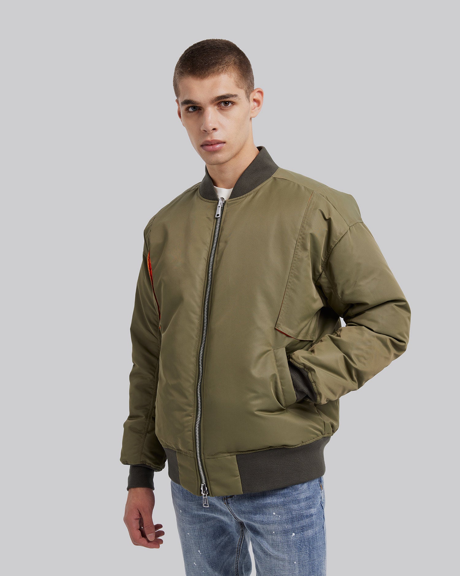 Army Green Down Bomber Jacket image 1