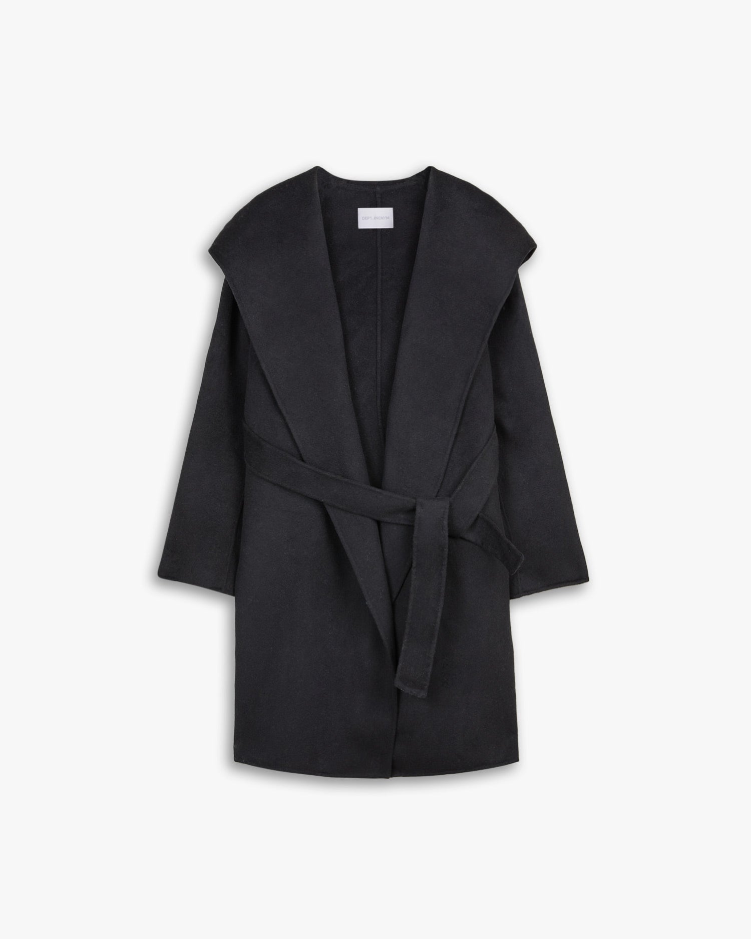 Hooded Wool Coat with Large V-Lapels image 0