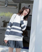 Striped Crewneck Knit Jumper - White, XXL image
