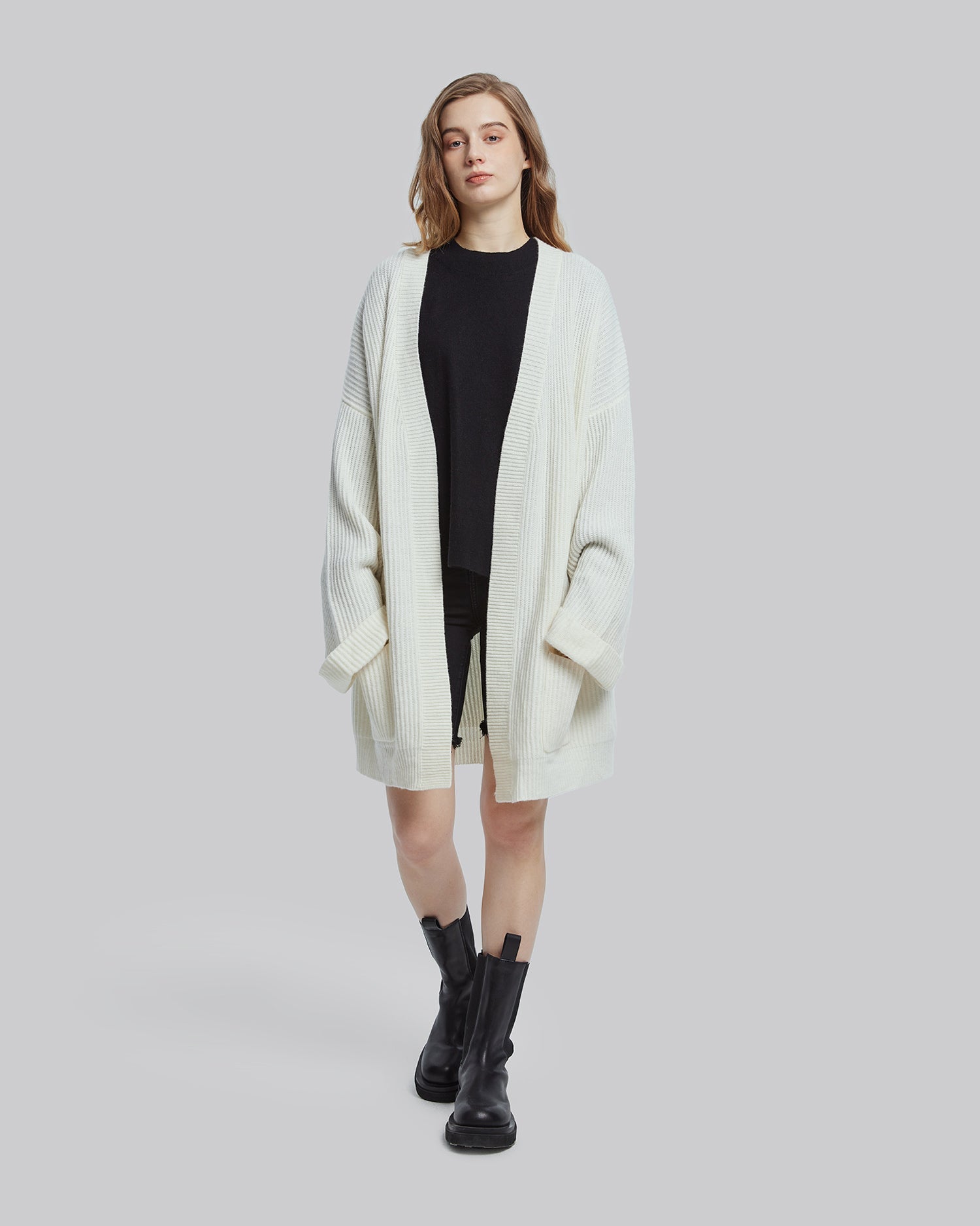 Oversized Rib-Knit Cashmere Cardigan - White, S image