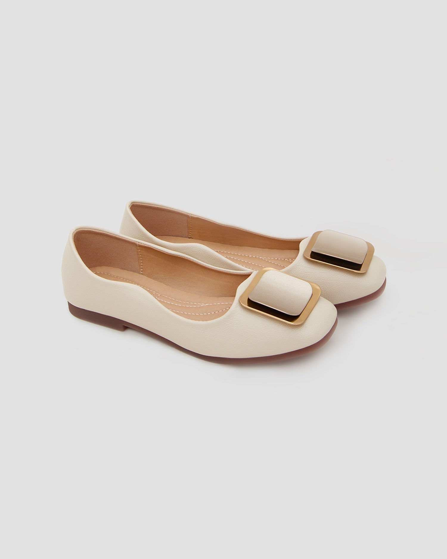 Square Buckle Flat Shoes - Ecru White, 11 image
