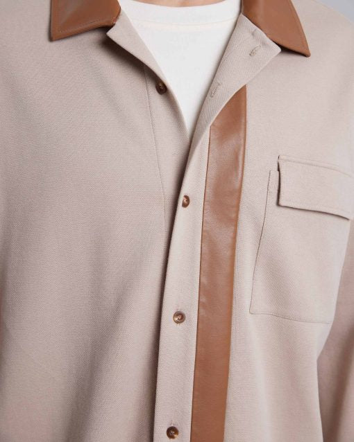 Leather-Like Collar Polo Jacket image 4