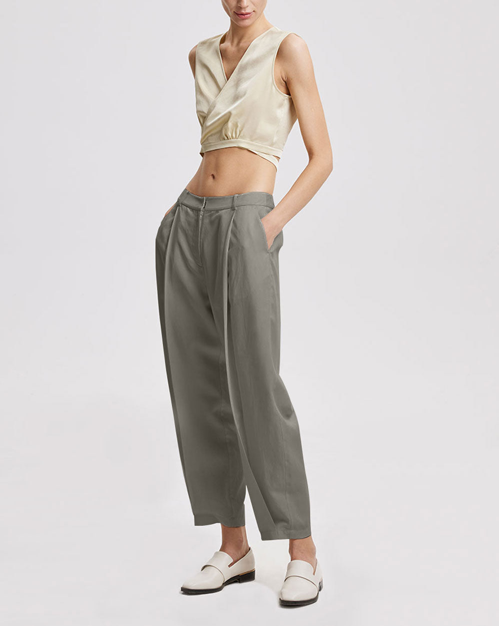 Linen Tapered Pants - Gray, L image